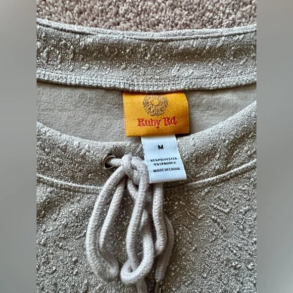 Ruby Rd. Metallic Gray Textured Top with Drawstring - Picture 2 of 4